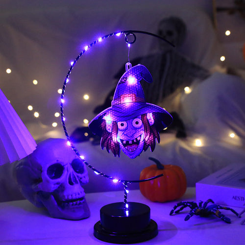 Led Halloween Wrought Iron Witch Modeling Lamp Atmosphere Decorative